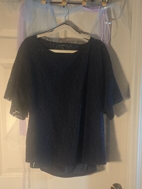 Banana Republic Navy Lace Flutter Sleeve Blouse